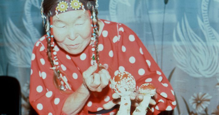 Siberian Shaman performing ritual with Fly Agaric