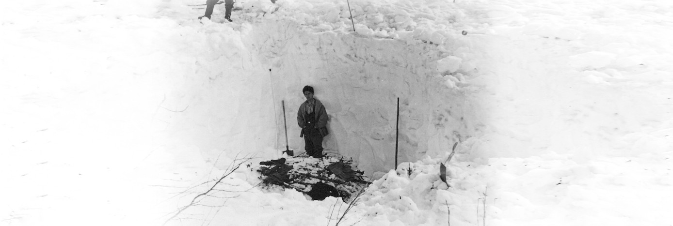 Dyatlov Pass: The retrieved empty bivouac, prepared with branches of fir
