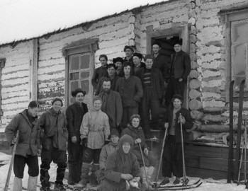 27 Jan 2959 - Memento photo of Dyatlov group with loggers in 41st district, photo by Rustem Slobodin