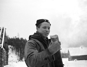 28 Jan 1959 - 2nd Northern, There is mine is in the 2nd Northern settlement. Yuri Yudin holds a sample core in his hands.