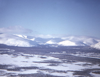 View to Khibinskie Tundry mountain from the rescue helicopter on February 2, 1973. © Borzenkov archive