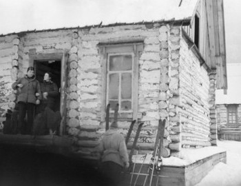 27 Jan 1959, 2nd Northern, Yudin and Zina, hikers are taking out their equipment from the dormitory
