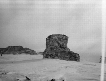 1959 - This shot is taken from the direction where Dyatlov tent was found. This is where the rock gets the name Boot Rock.