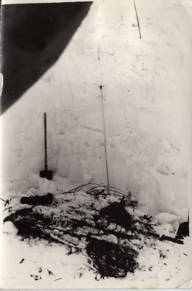 The top black corner of the photo is the edge of the tarpaulin we later used to shelter the guys from the bright spring sun. The 2-meter-long emergency probe is installed for scale.