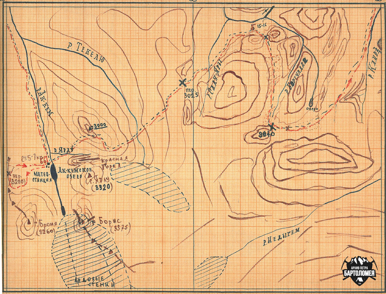 A sketch of the route through Altai, drawn by Nikolay Thibeaux-Brignolle