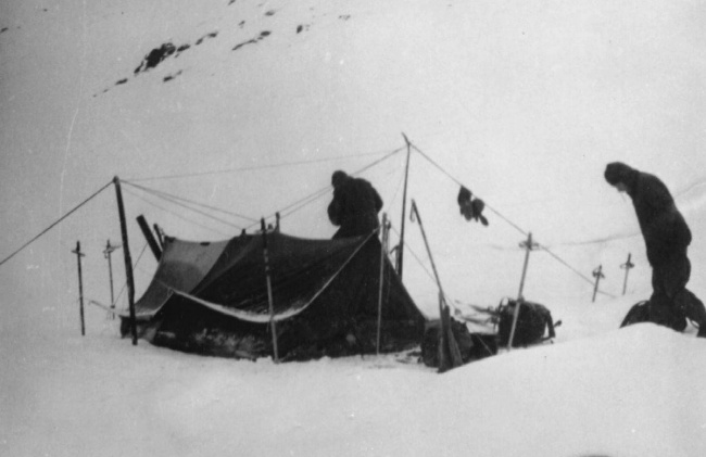 Tent with stretchers in the middle 1958
