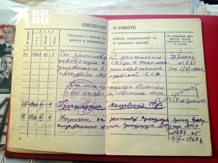 The work record book of Evgeniy Okishev