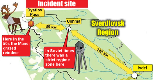 Diagram of the area of the Dyatlov Pass incident