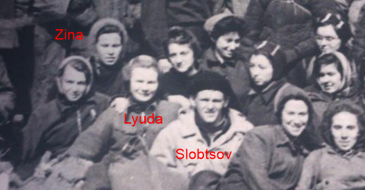 Photo of Slobtsov with Zina and Lyuda