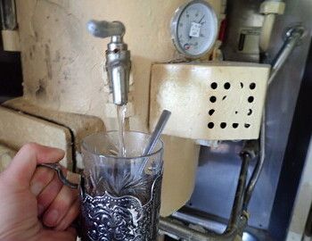 Samovar and a Russian tea glass for all passengers in all Russian trains