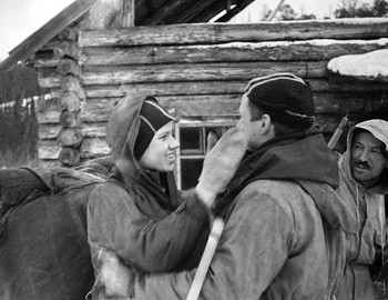 28 Jan 1959 - 2nd Northern, farewell Yuri Yudin with Zina Kolmogorova. Zolotaryov is looking at Zina.
