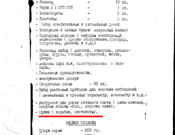 Sheet from the plan from the trek in 1955 in the previous photo where it says they were carrying carbine and pistols.