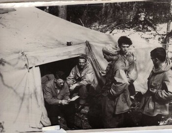 Searchers camp in May 1959: Nevolin, Fyodorov, Askinadzi, Suvorov, and Mohov 