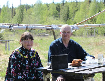 Albina Bahtiyarova and Vladimir Androsov at the site of the 2nd Northern village, July 2013