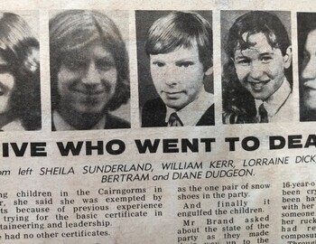 Newspaper clipping with photos of five of the six victims. Susan Byrne is not pictured.