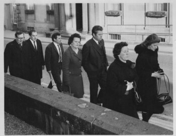 Relatives of the victims arrive for the fatal accident inquiry in Banff