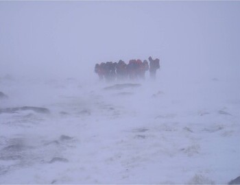 Typical bad weather with low visibility on Cairngorn Plateau