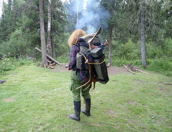 Teodora Hadjiyska at Caska camp, antlers and all