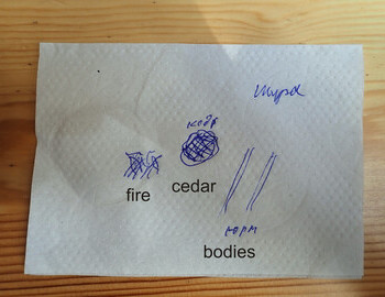 Bodies-fire-cedar drawing by Aleksandr Alekseenkov in Ekaterinburg - July 30, 2023