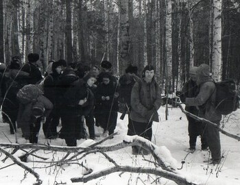 Photo taken before the trek. Dyatlov looking at the camera.