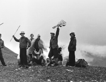 Altai, 1958, Dyatlov with a guitar, the man to the left carries a gun