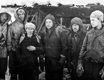 Photo by Igor Dyatlov - Nikolay Han, Pyotr Bartolomey, wife of Aleksey Mezentsev, Moisey Akselrod, Evgeniy Chubarev, Vyacheslav Halizov