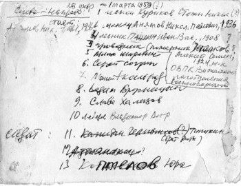 ~ 28 Feb-1 Mar 1959: Kurikov, Anyamov, Slobtsov, Cheglakov, Sharavin, Sogrin, Akselrod, Brusnitsyn, Halizov, Lebedev, down - Tipikin, Atmanaki, Koptelov