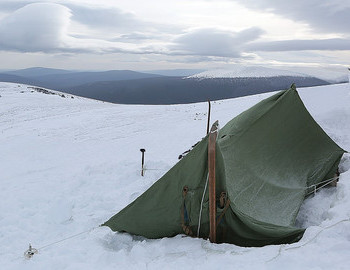 Russian Channel 1 reconstruction of the Dyatlov group's tent on the exact spot where it was found in 1959