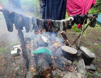 Shish kebab of wet socks