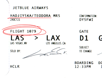 Flight 1079 boarding pass signed by pilots Oren Barak and Luis Eraso