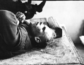 Igor Dyatlov and Zina Kolmogorova (her legs visible) in Ivdel morgue, 4 Mar 1959