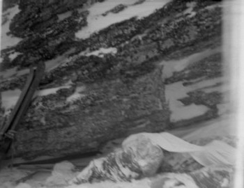 Zina Kolmogorova and Yuri Krivonischenko at the Boot Rock waited to be lifted to the Ivdel morgue