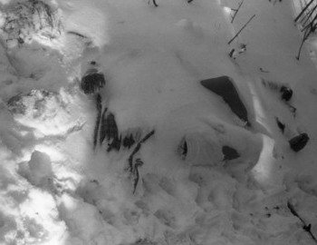 Doroshenko (face down) and Krivonischenko (face up) under the cedar tree, 27 Feb 1959