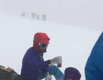 Steve House group on top of the plateau with the French group in the background