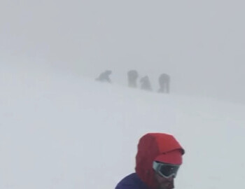 Steve House group on top of the plateau with the French group in the background