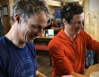 Steve House and Simon Duverney in Cabane des Dix on April 28, 2018
