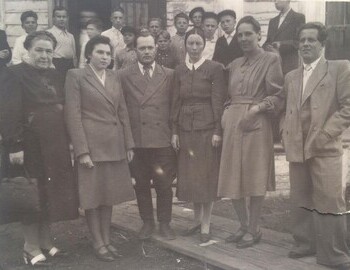 1952 A.A. Spivak,..., F.I. Konev, Z.I. Kanatieva, A.M. Dorohina, V.A. Korobeynikov. Behind the teachers, second from left is Yuri Doroshenko